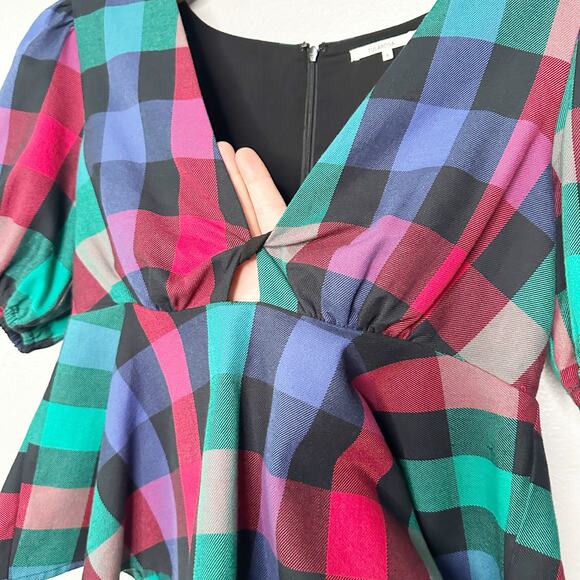 Tularosa Otis Black Multi Plaid Cropped Plunge Neckline Top women’s size small - Picture 5 of 14
